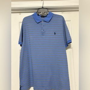 Blue Stripe Short Sleeve Ralph Lauren Polo Shirt Size XL